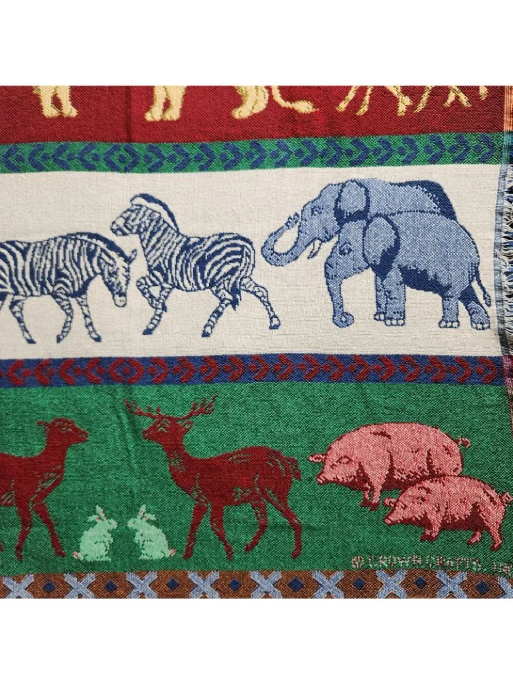 Vtg Crown Crafts Woven Throw Blanket Noah’s Ark Animals Christian Bible 55”x 45”